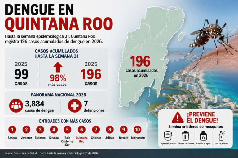 Repunta el dengue en Quintana Roo; casos pasan de 99 a 196 en un año